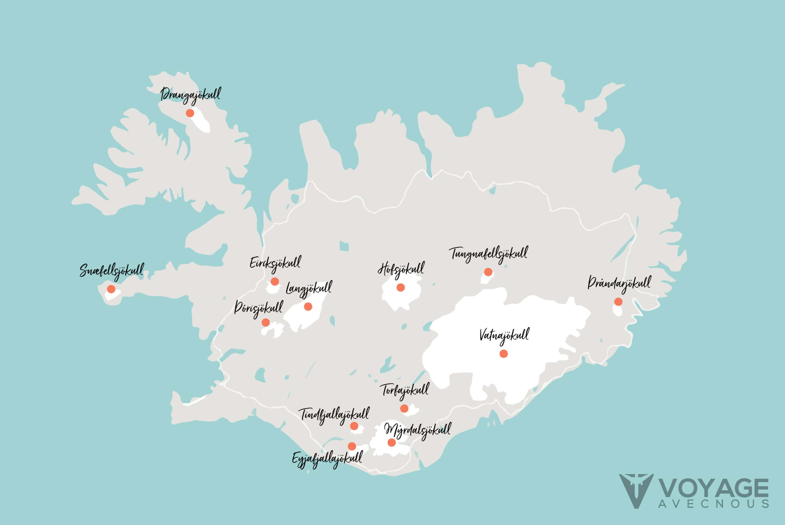 glaciers islande map