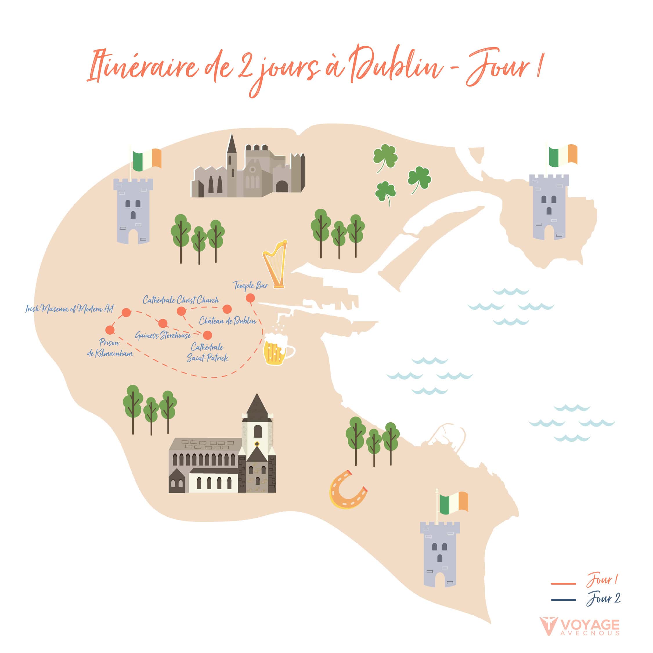 dublin en 2 jours carte jour 1