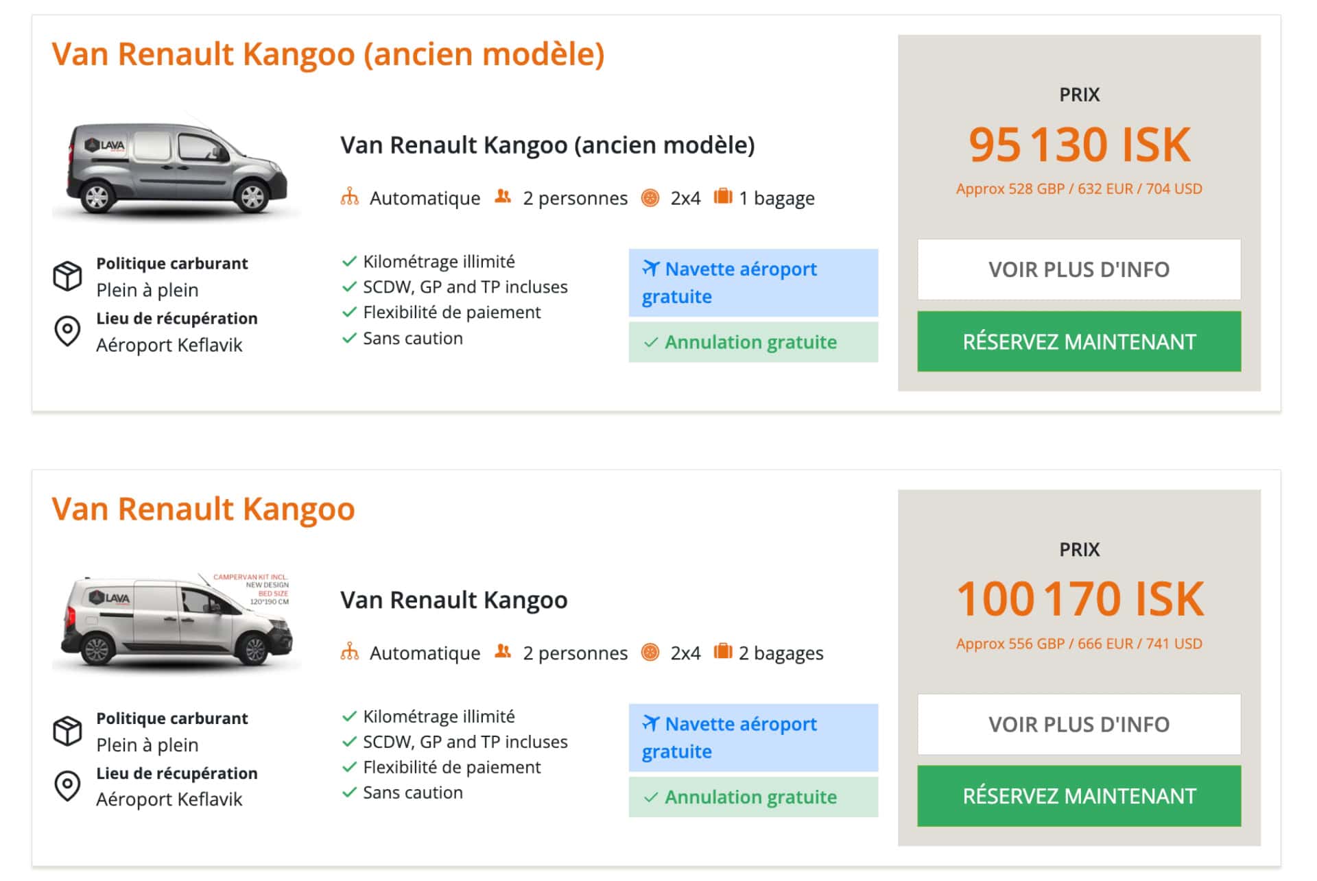 tarifs location van islande