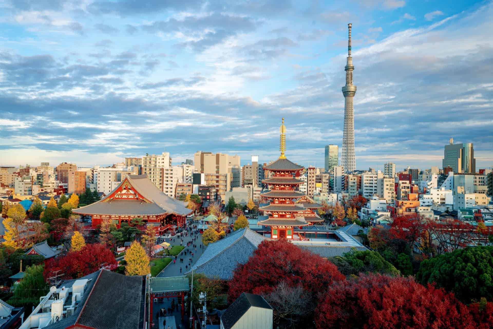 vue aerienne du temple sensoji dans le quartier asakusa a tokyo